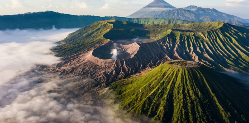 Landscape Mountain Bromo volcano blue sky background ,Tengger Semeru National Park,Indonesia